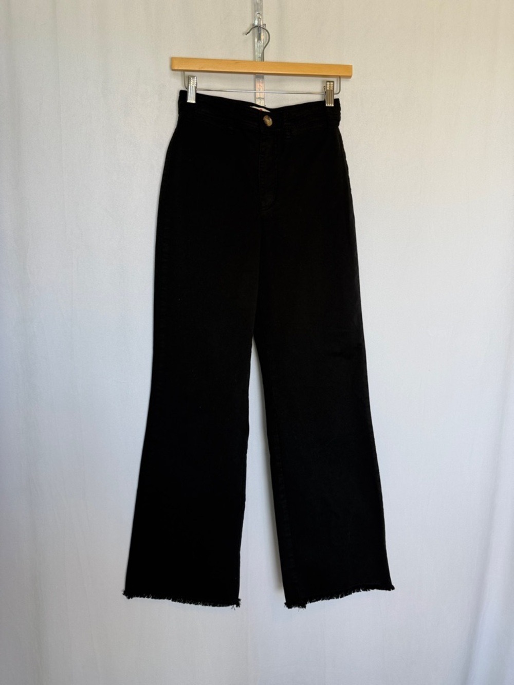 Marine Layer Women's Bridget Flare Pants Size 2 in Faded Black Raw Hem Baggy EUC